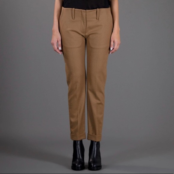 Acne Brooke Camel Turn Up Cropped Slim Trousers